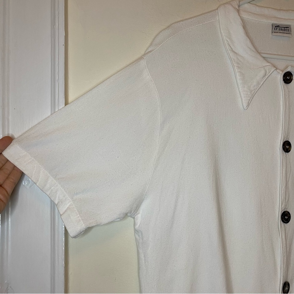 CP SHADES Button Down Short Sleeve Boxy Rayon Blouse White Sz Large - Picture 5 of 10